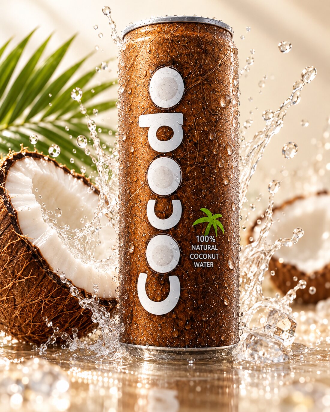 Purkoko Dose mit Wasserspritzern und Kokosnuss